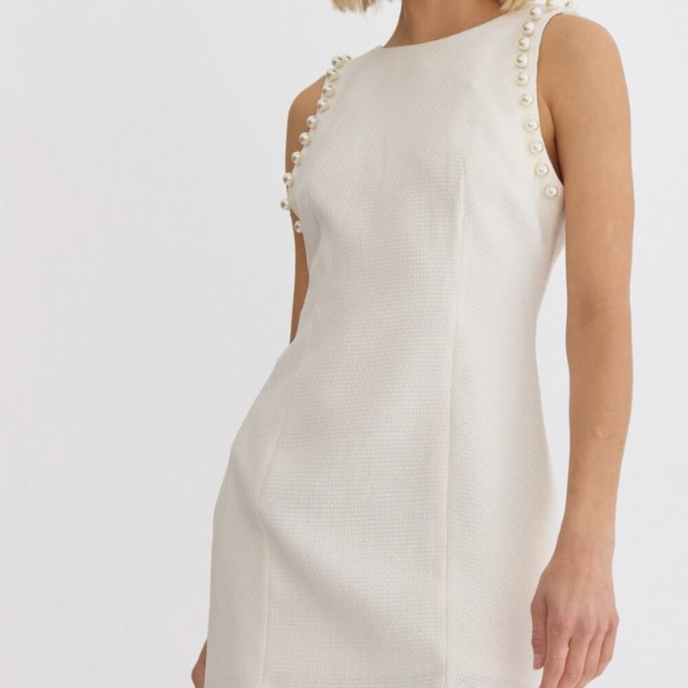 Entro White Mini Dress with Pearl Accents